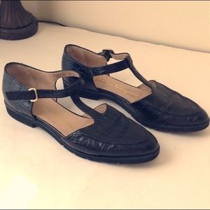 Ferragamo Croc Print T-strap Mary Jane Shoes